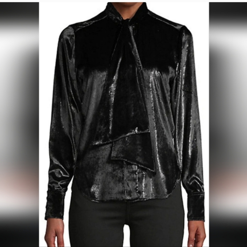 Frame Soft Touch Black Metallic Blouse, Size Large